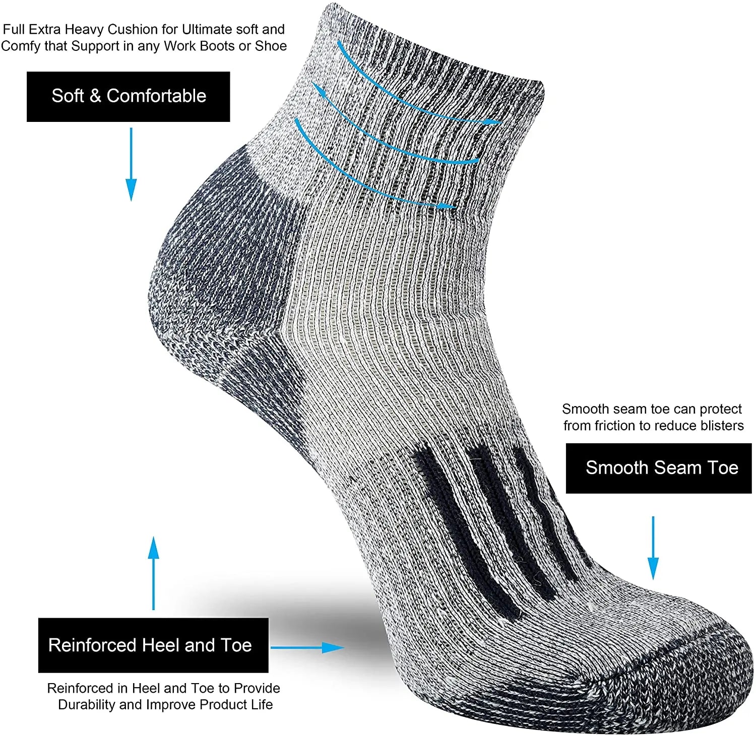 Merino Wool Socks Men Winter Moisture Wicking Control Thermal Outdoor Hiking Ski Heavy Cushion Crew Quarter Low Cut Socks Set