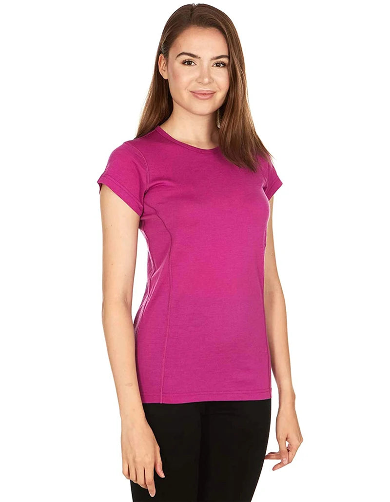 100% Merino Wool T Shirt Women Merino Wool 160G Lightweight Tech Tee Crew Neck Base Layer Women Undershirt Wicking Breathable