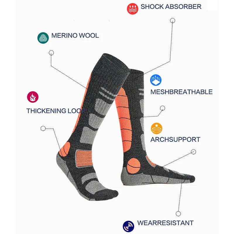 Unisex Ski Socks Merino Wool Socks Warm Compression Long Sock For Men Women Knee High Winter Hiking Snowboarding Sports Socks