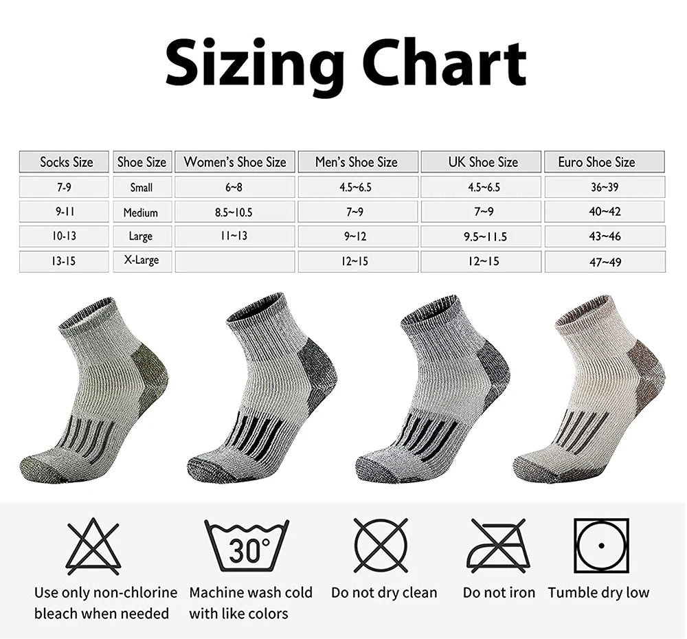 Merino Wool Socks Men Winter Moisture Wicking Control Thermal Outdoor Hiking Ski Heavy Cushion Crew Quarter Low Cut Socks Set