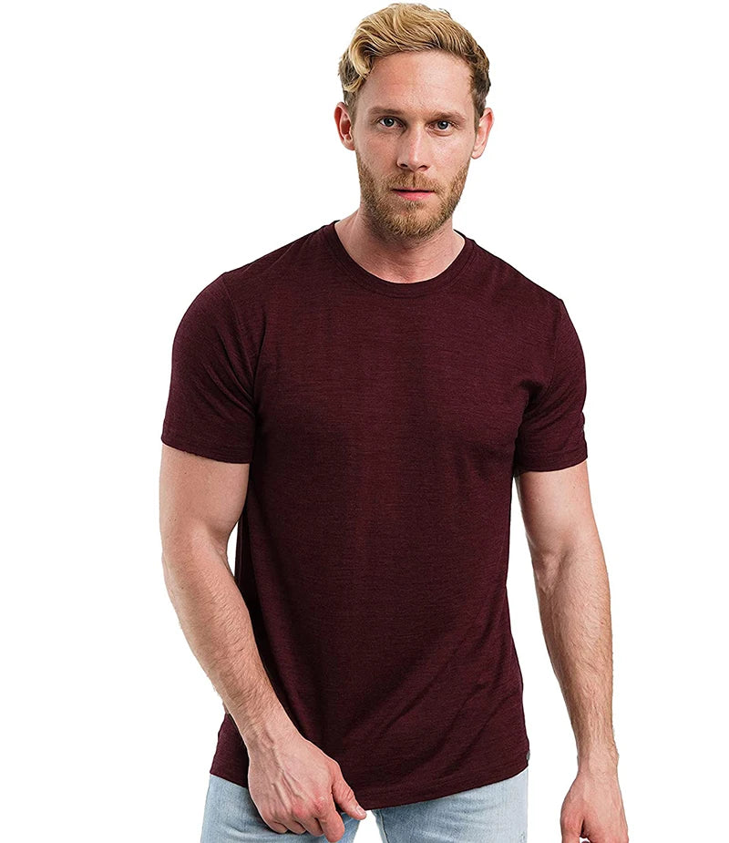 100% Merino Wool T Shirt Men Base Layer Merino Tshirt 180G Everyday Undershirt Wicking Breathable Anti-Odor + Hiking Blend Socks
