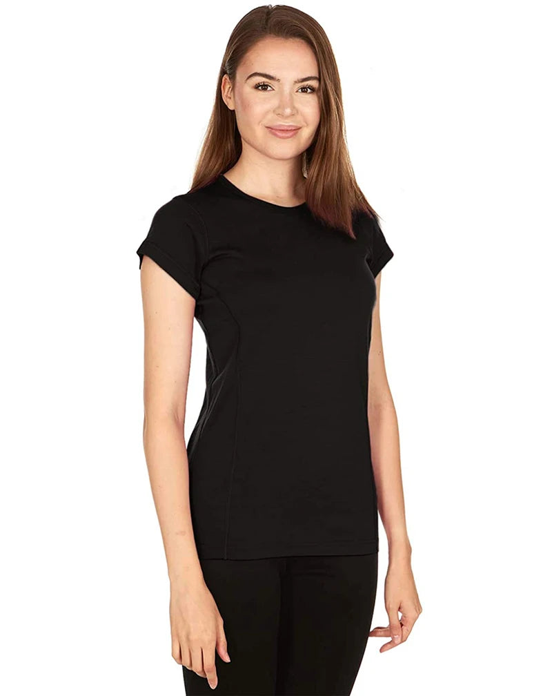 100% Merino Wool T Shirt Women Merino Wool 160G Lightweight Tech Tee Crew Neck Base Layer Women Undershirt Wicking Breathable
