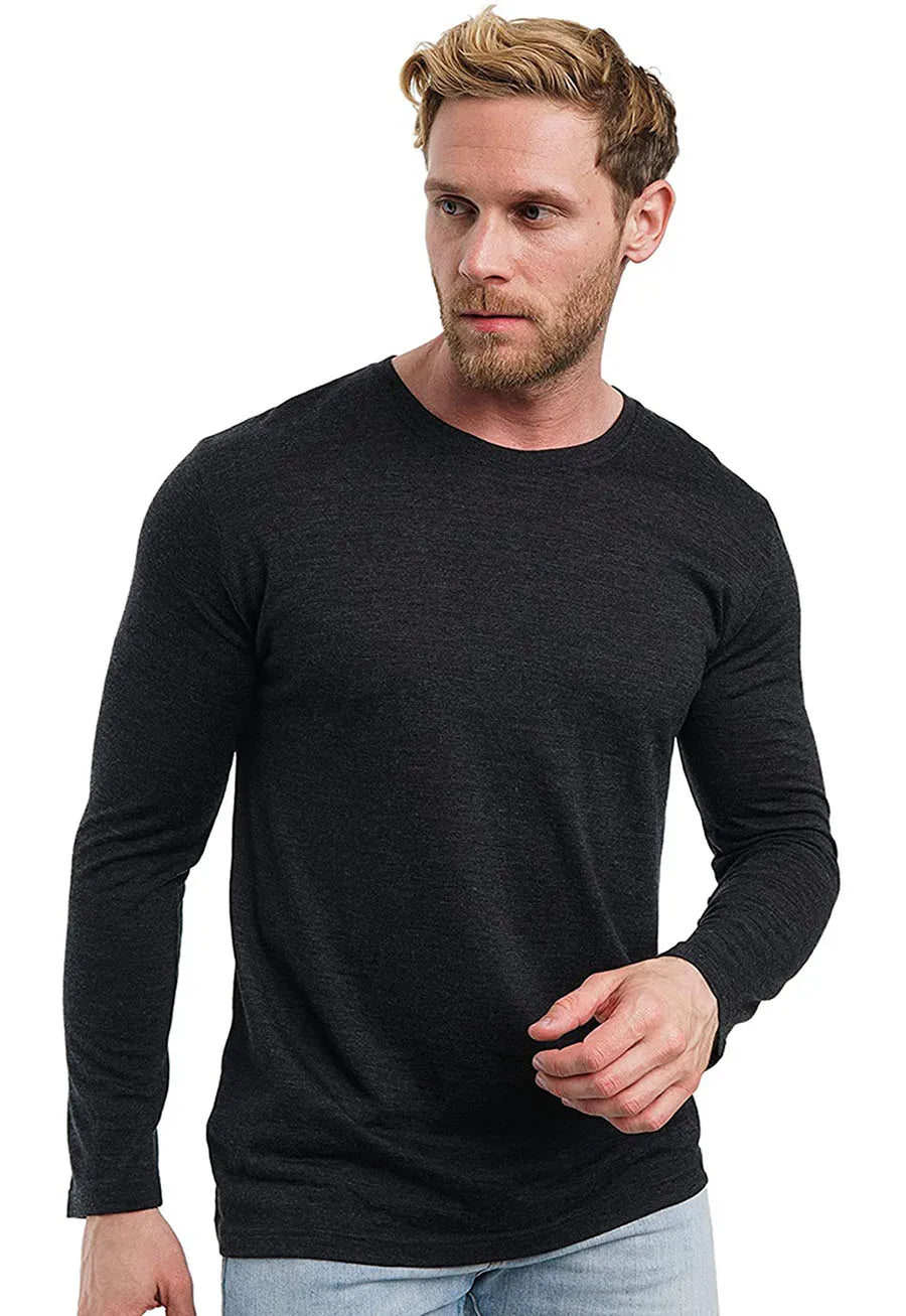 Mens Merino Wool T Shirt Thermal Base Layer Men 100% Merino Wool Midweight Shirt 240g Wicking Breathable Anti-Odor Euro Size