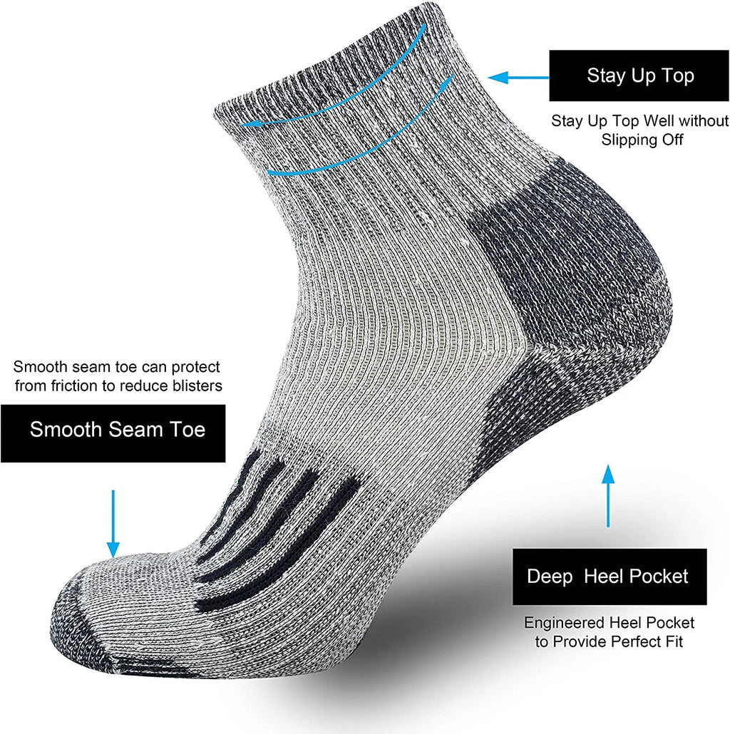 Merino Wool Socks Men Winter Moisture Wicking Control Thermal Outdoor Hiking Ski Heavy Cushion Crew Quarter Low Cut Socks Set