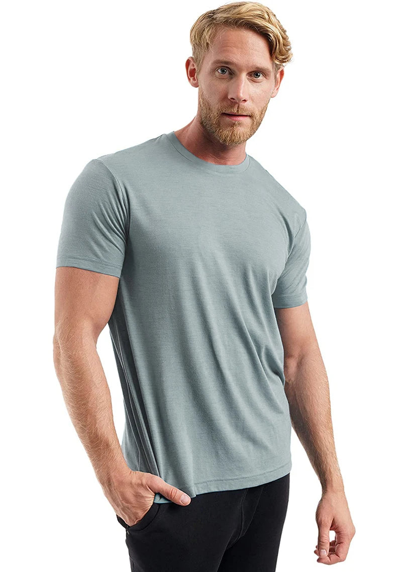 Men's Merino Wool T Shirt Base Layer Wool Tee Men 100% Merino Wool Shirt Top 200G Wicking Breathable Quick Anti-Odor Size S-XXL
