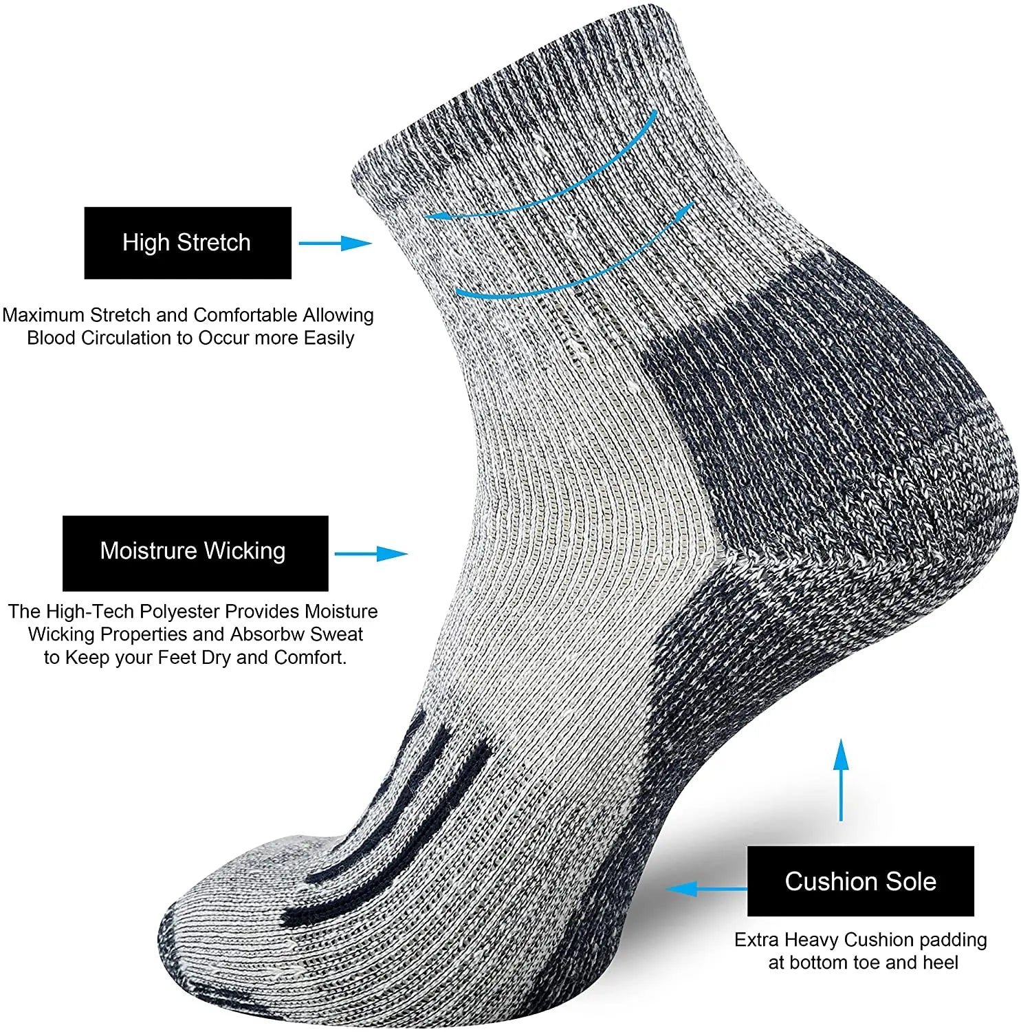 Merino Wool Socks Men Winter Moisture Wicking Control Thermal Outdoor Hiking Ski Heavy Cushion Crew Quarter Low Cut Socks Set