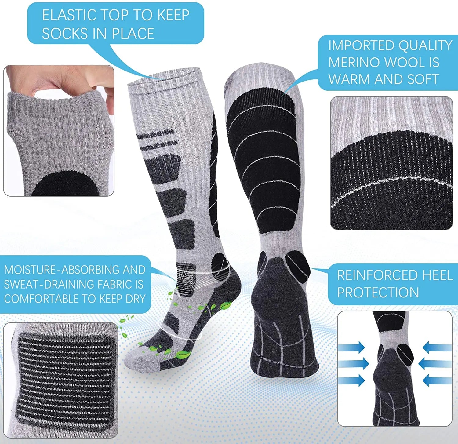 Unisex Ski Socks Merino Wool Socks Warm Compression Long Sock For Men Women Knee High Winter Hiking Snowboarding Sports Socks