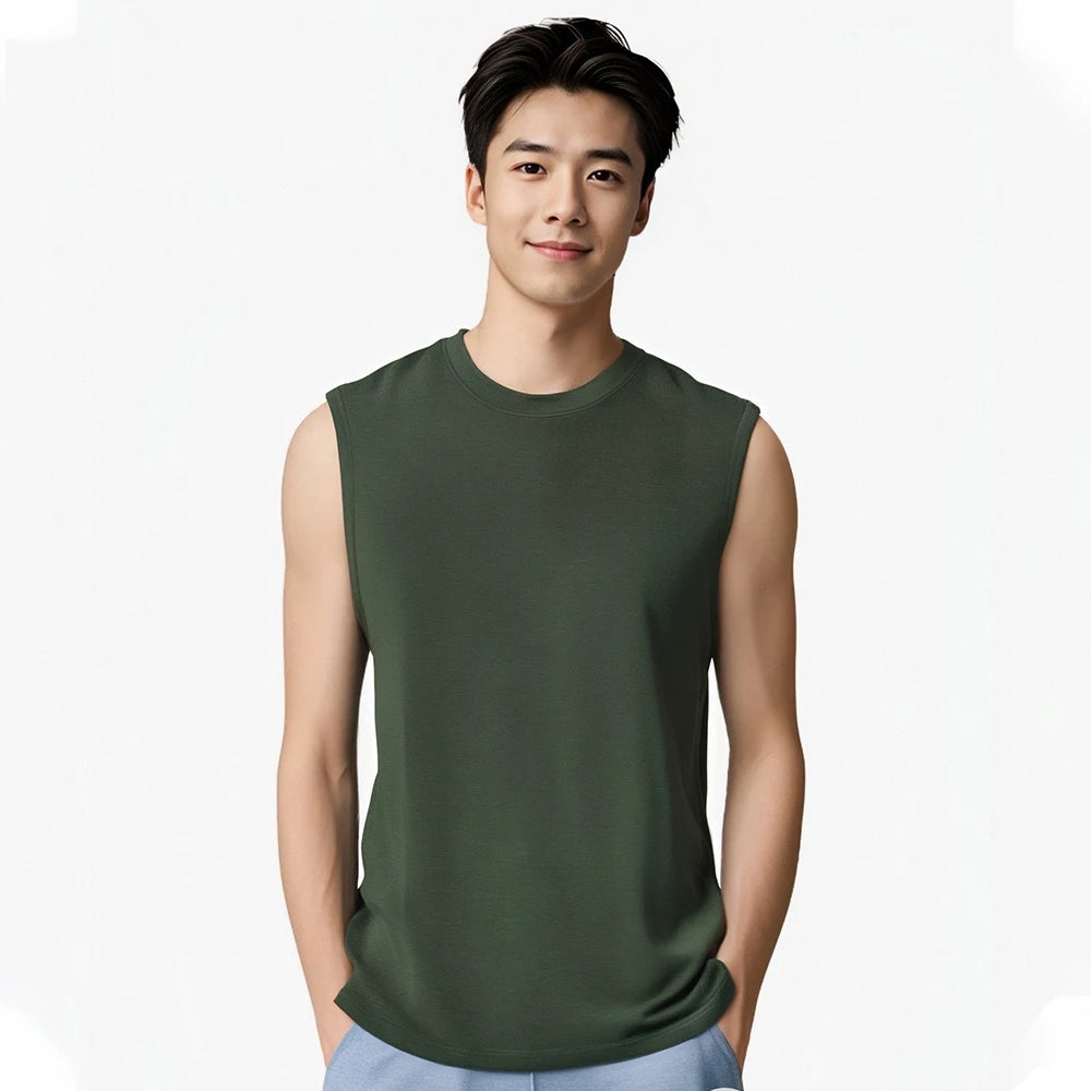 100% Merino Wool Tank Top Men Active Merino Wool Sleeveless Shirt Moisture Wicking Breathable Anti-Odor Lightweight Gym Running