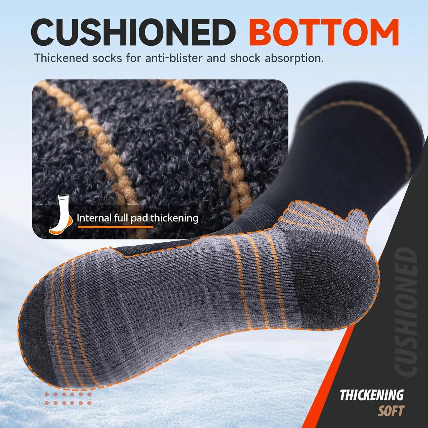 Men's Merino Wool Crew Work Socks Moisture Wicking Athletic Wool Socks for Hiking Sports Running 3 Pairs