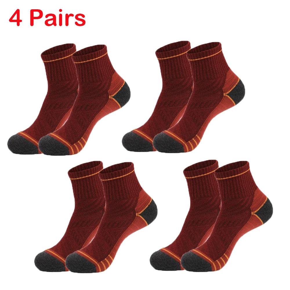 4 Pairs Merino Wool Ankle Socks Running Compression Support Thick Cushion Hiking Socks for Women Men Anti-Blister Breathable