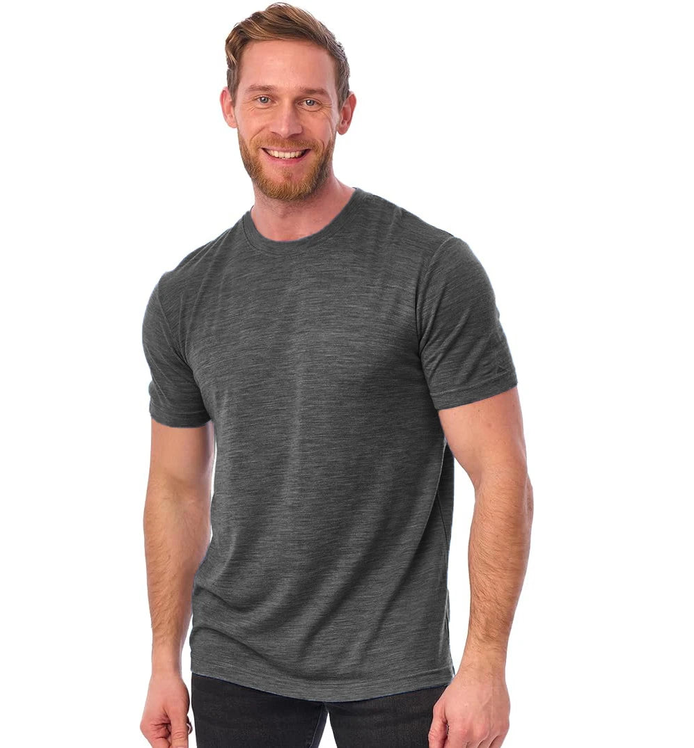 Merino Wool T Shirt Men 100% Merino Undershirt Middleweight Base Layer Shirts Wicking Breathable Quick Dry Anti-Odor No-itch