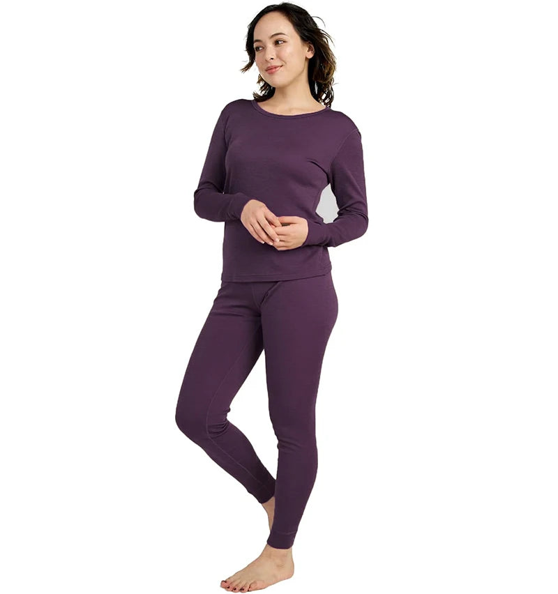 100% Merino Wool Base Layer Womens Set 180G Lightweight Merino Wool Thermal Underwear Women Top and Bottoms Long John Anti-Odor