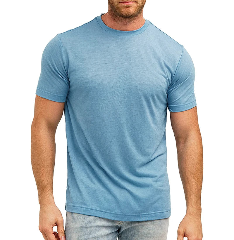 100% Superfine Merino Wool T Shirt Mens Base Layer Tee Merino Wool 180G Everyday Undershirt Wicking Breathable Anti-Odor