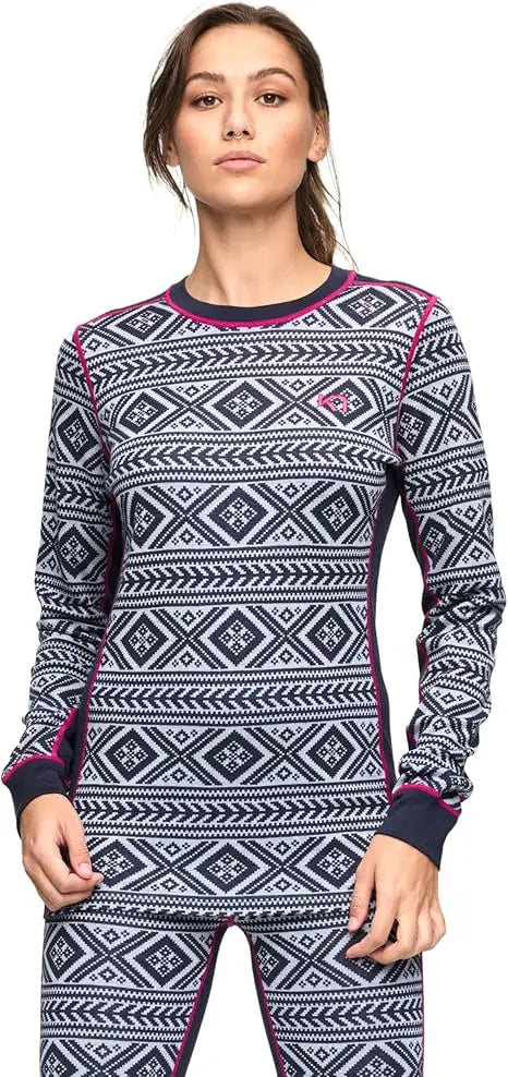 50% Merino Wool Base Layer Womens 240G Midweight Fitted Long Sleeve Knit Merino Wool Thermal Shirts for Ski Hiking Outdoor