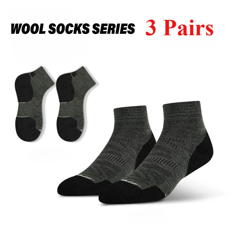 Men Women 90% Merino Wool Ankle Socks Athletic Hiking Running Compression Support Anti-blister Cushion Low Cut Socks 3 Pairs
