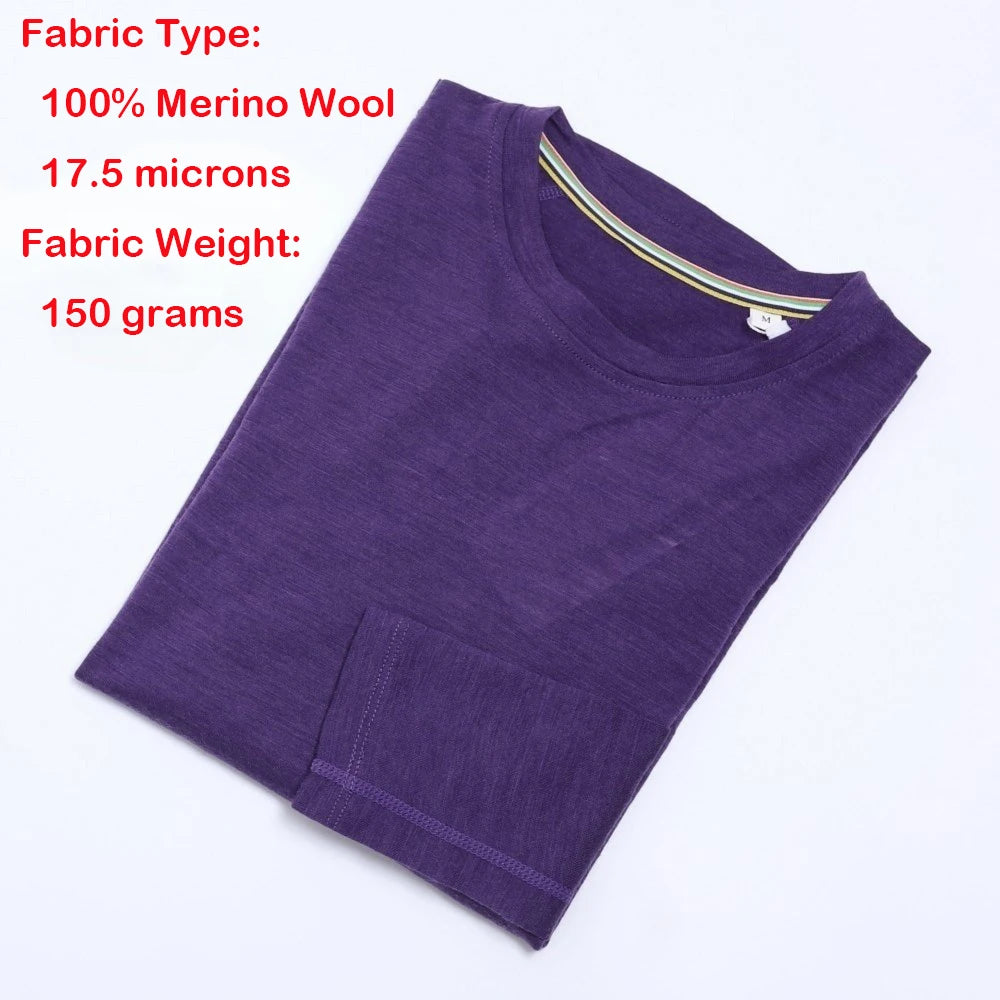 Women's 100% Merino Wool Base Layer Tops Womens Merino Wool Thermal Underwear Long Sleeve Shirts Hiking Wicking Anti-Odor
