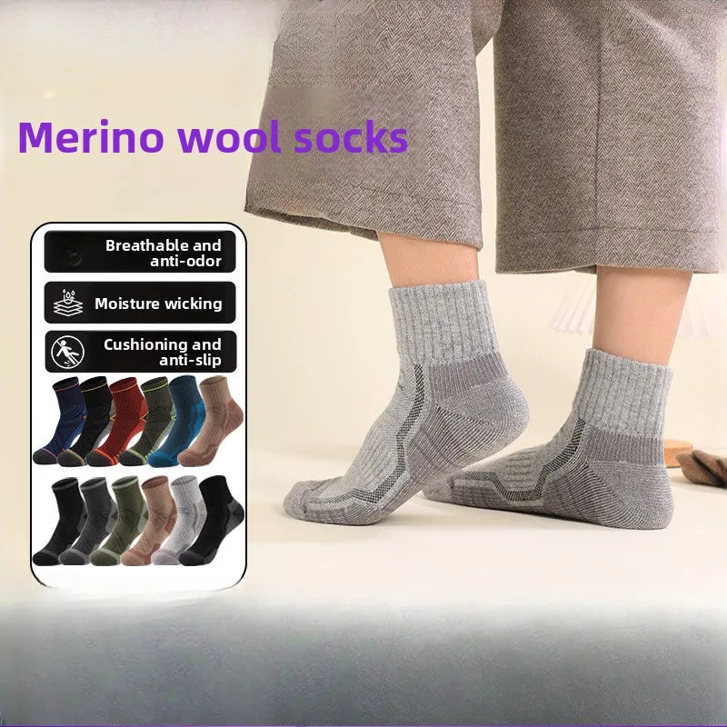 4 Pairs Merino Wool Ankle Socks Running Compression Support Thick Cushion Hiking Socks for Women Men Anti-Blister Breathable