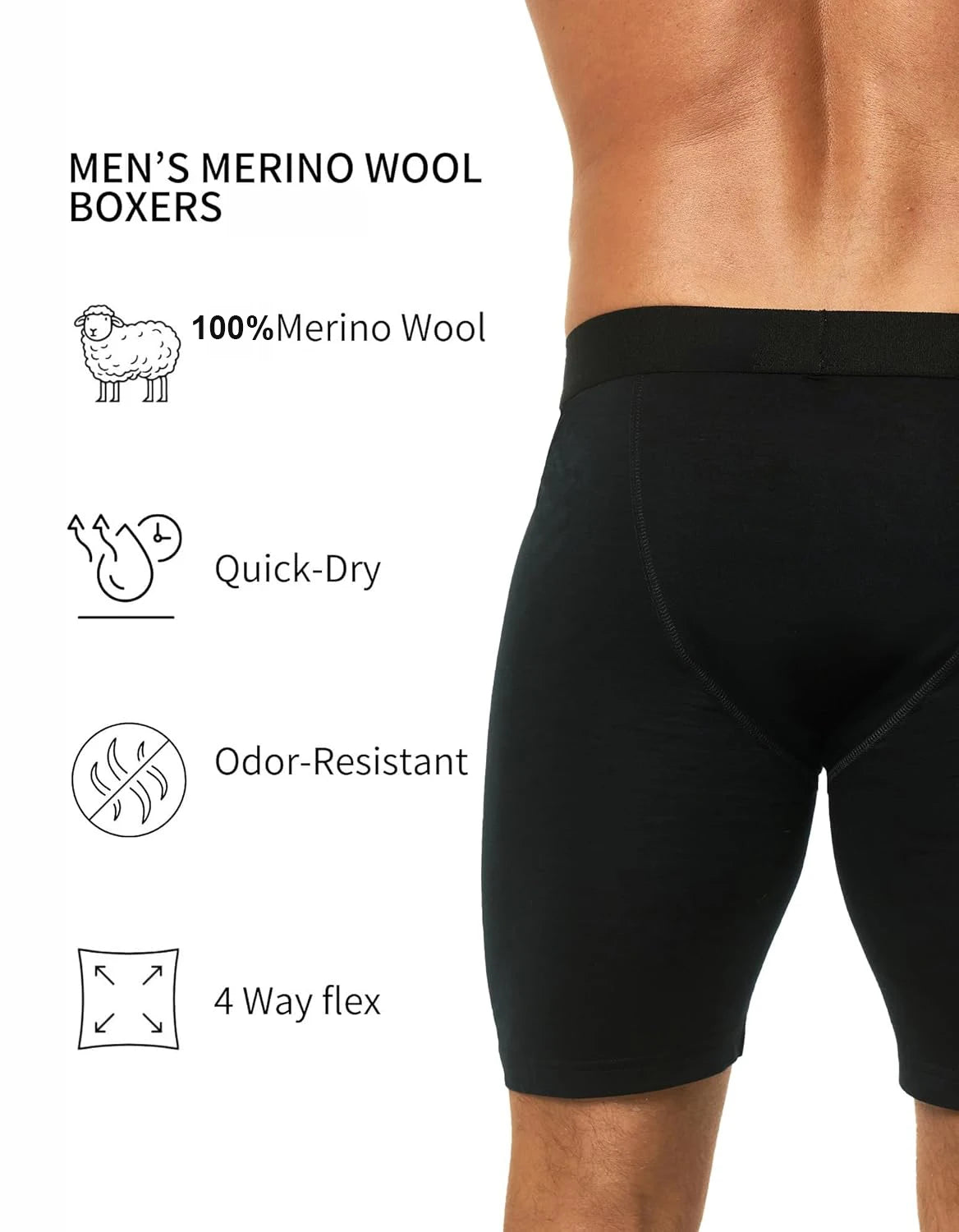 Merino Wool Underwear Mens 100% Merino Wool Base Layer Boxer Briefs for Men Moisture Wicking Breathable Sports Hiking Underpants