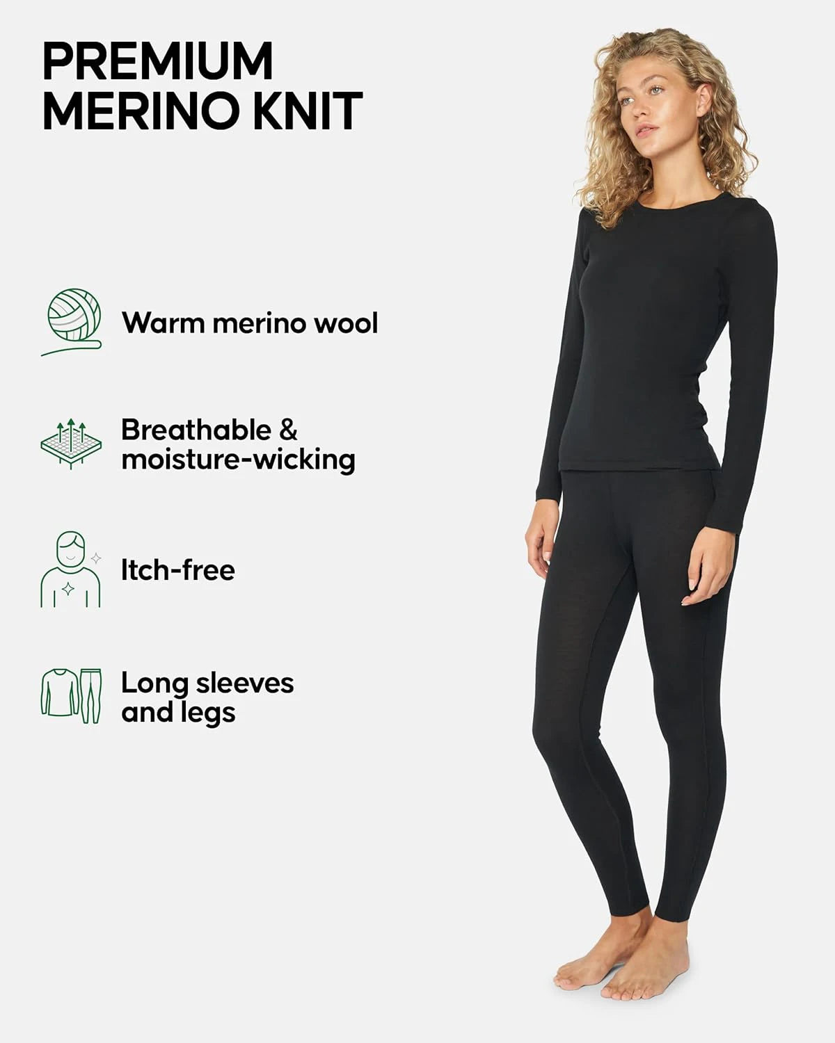 Women's Merino Wool Base Layer Set Top and Bottom Set 100% Wool Thermal Underwear for Womens Tights Long Sleeve 150G