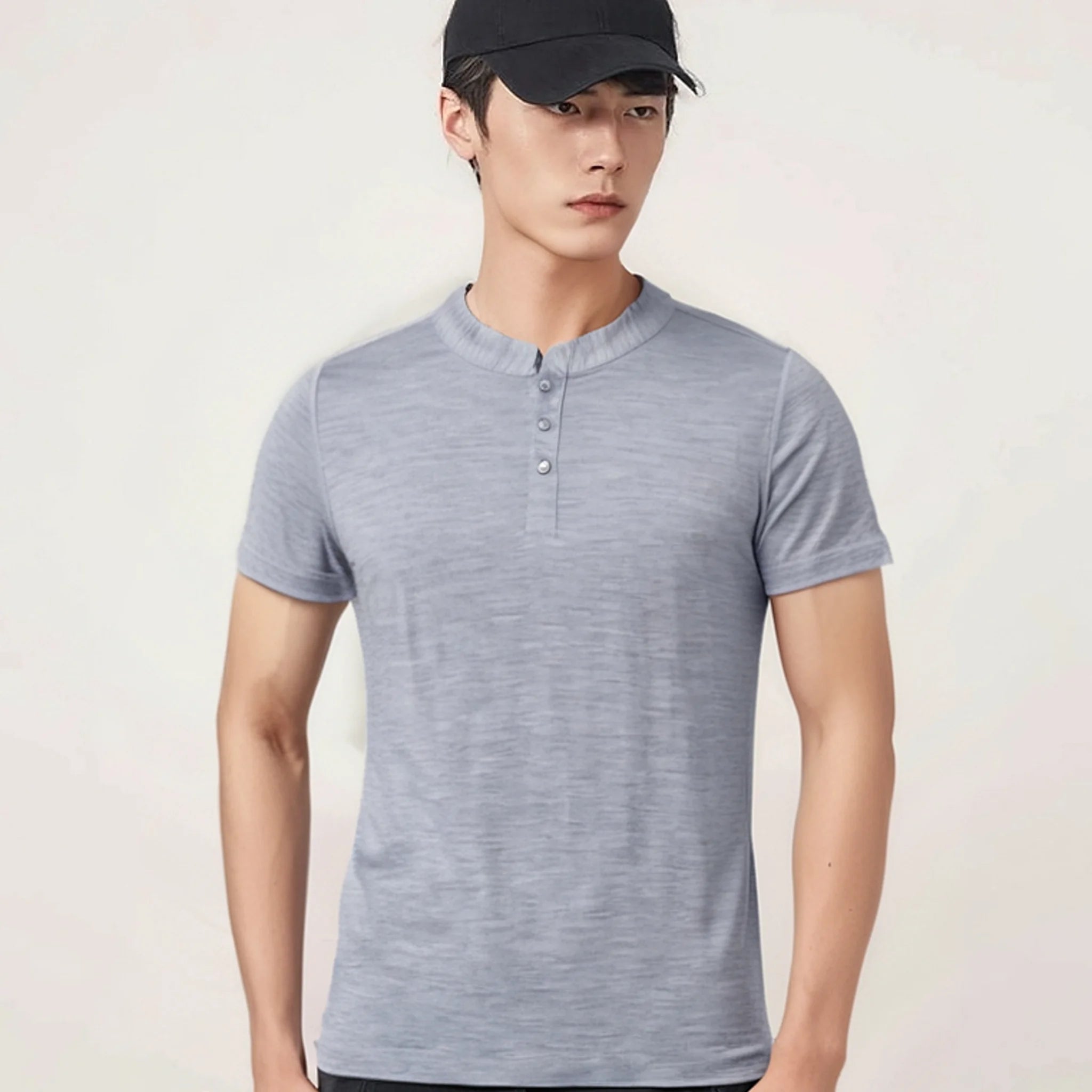 100% Merino Wool Henley T-Shirts Men Merino Short Sleeve Shirts Sports Running Everyday Tee Top Wicking Breathable Anti-Odor