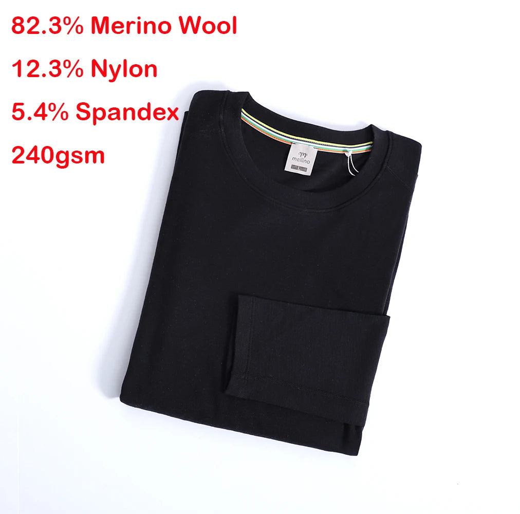 Men's 100% Merino Wool Base Layer Top 250G Merino Wool Shirts for Men Thermal Underwear Long Sleeve T-Shirt for Hiking Hunting