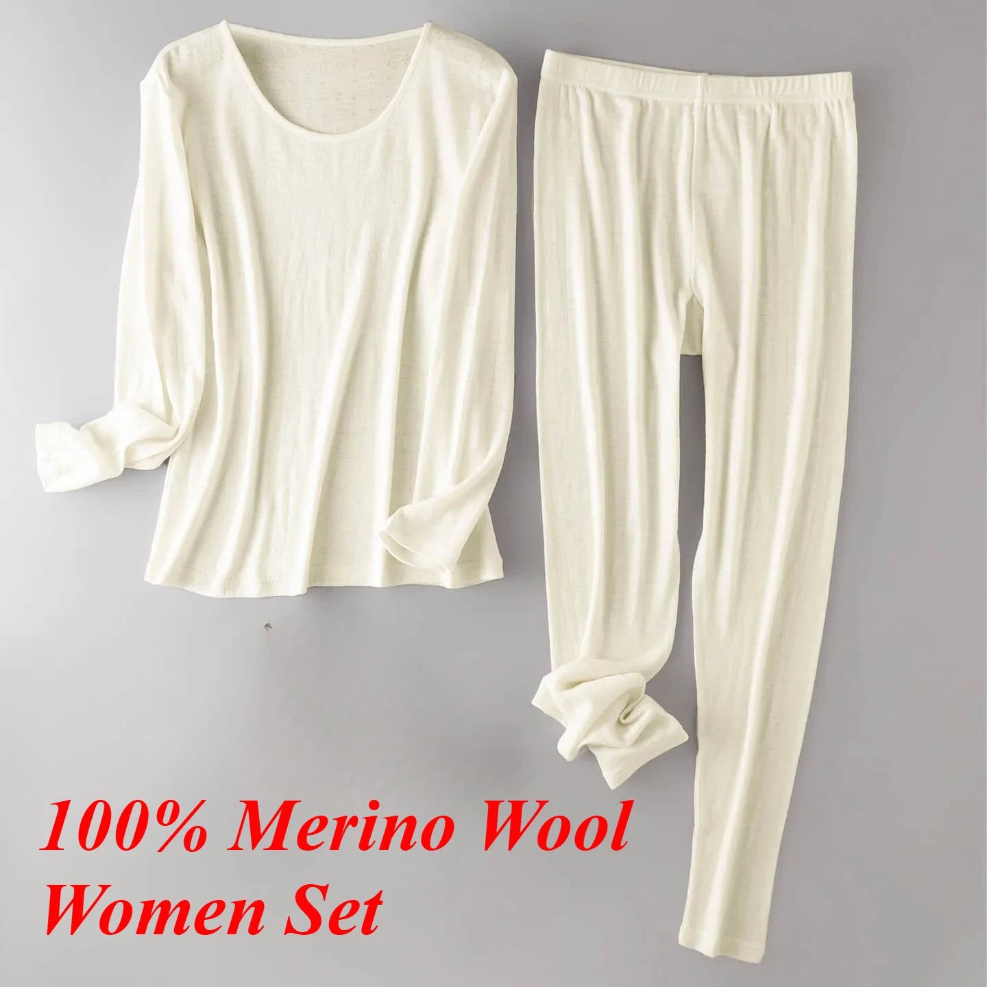 100% Merino Wool Women Base Layer Set 150G Lightweight Merino Wool Thermal Underwear Top and Bottom Set Soft Breathable