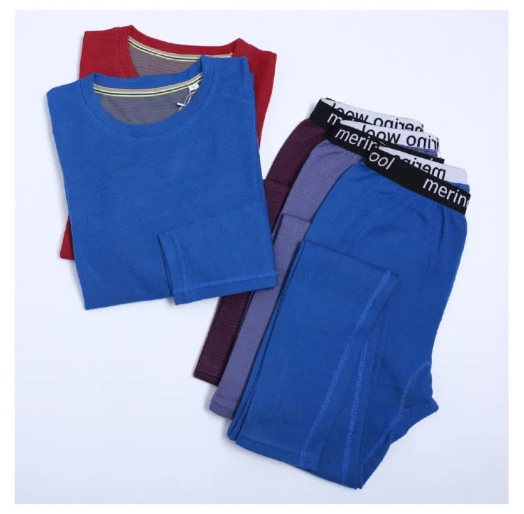 Women's Merino Wool Thermal Underwear Set Winter Outdoor Sports Merino Wool Base Layer Tops Bottoms Set Warm Breathable 170G