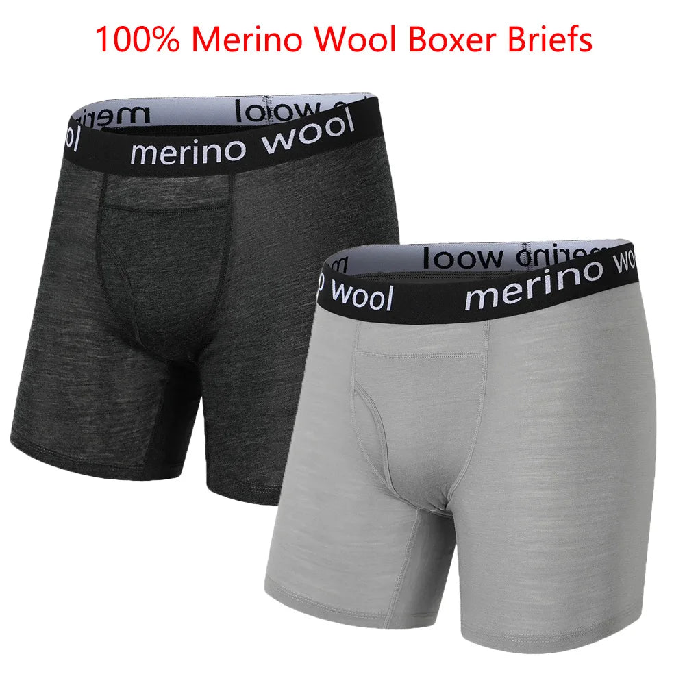 Mens 100% Merino Wool Boxer Briefs Merino Wool Underwear Base Layer Man Merino Boxer Wicking Soft Comfy Breathable Moisture
