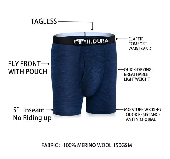100% Merino Wool Underwear Boxer Briefs Men Merino Boxershorts Men Base Layer Underpants Soft Moisture Breathable Asian Size