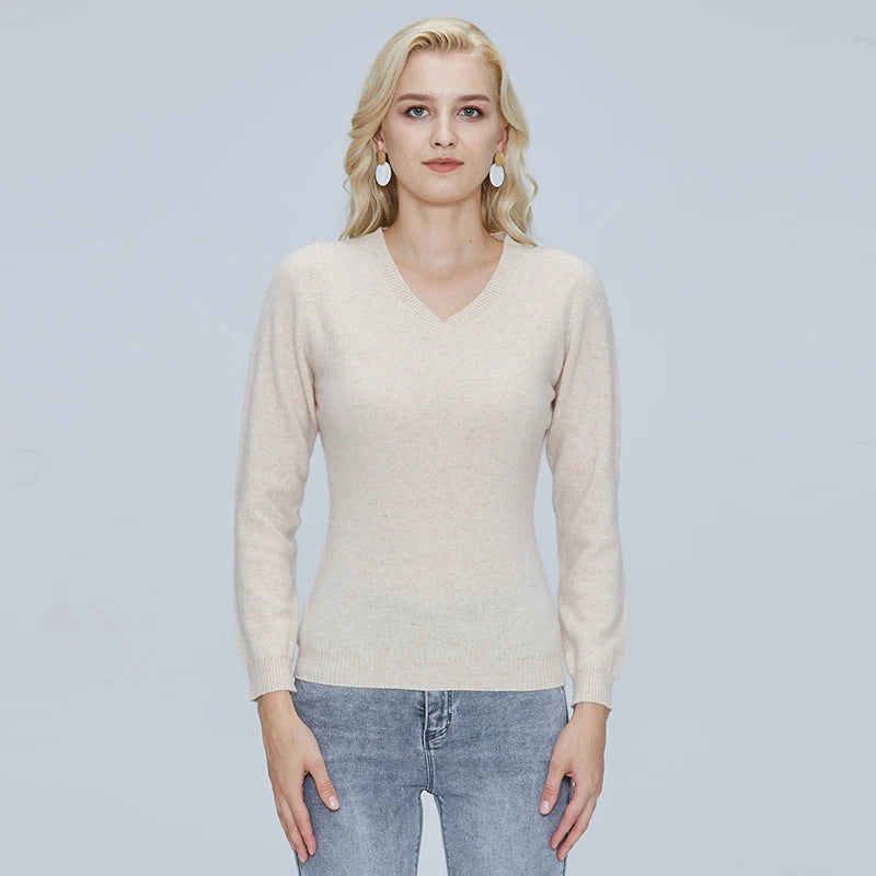 Women 100% Merino Wool V Neck Sweater Pullover Top Lightweight Warm Knitted Pullover Femme Cashmere Sweater Vintage Sweater