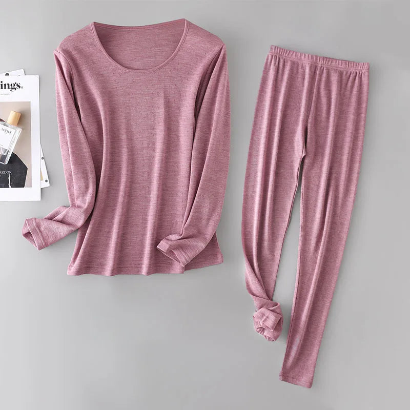 100% Merino Wool Women Base Layer Set 150G Lightweight Merino Wool Thermal Underwear Top and Bottom Set Soft Breathable