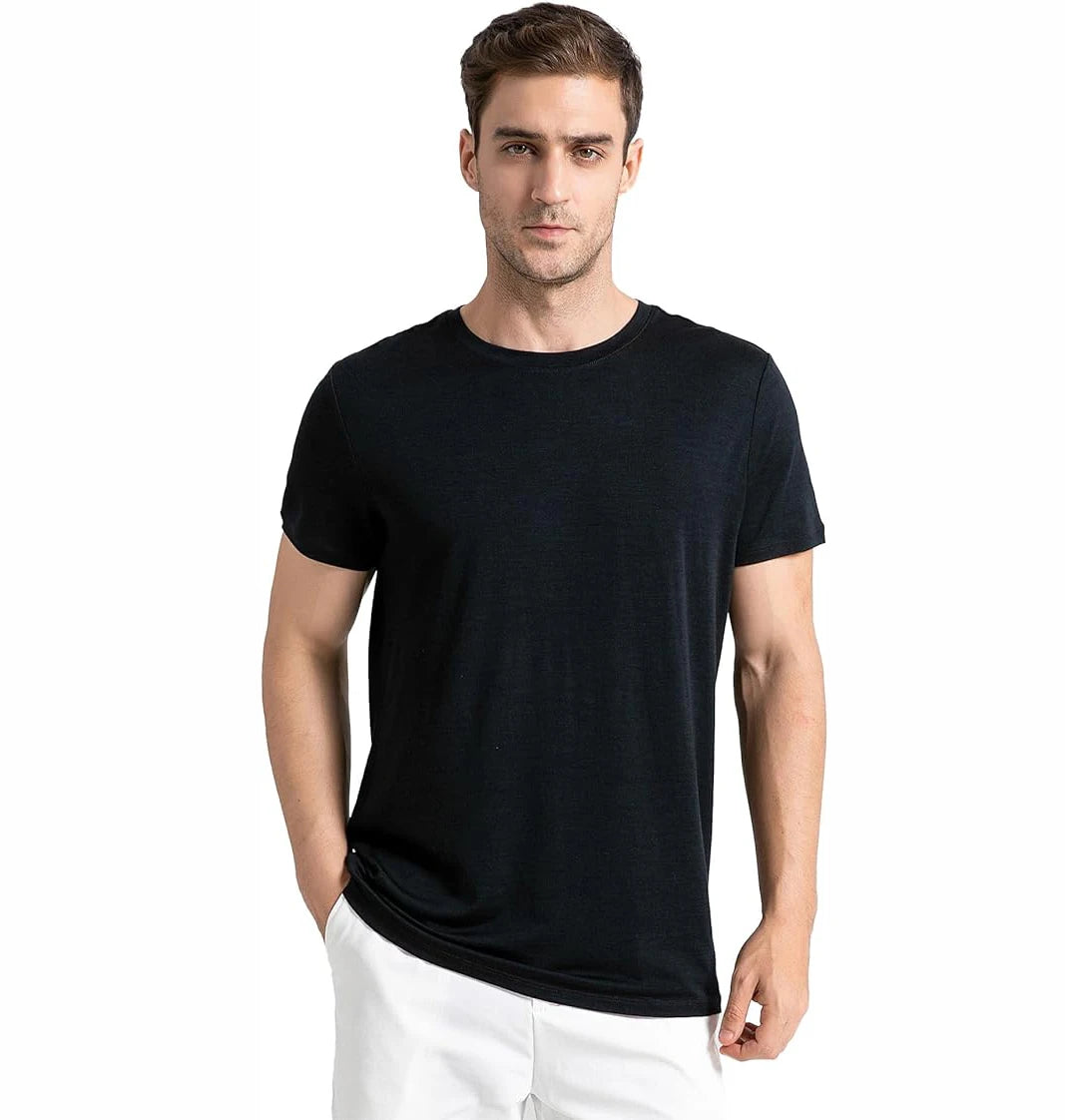100% Merino Wool T Shirt for Men Short Sleeve Tee 170GSM Men Wool Base Layer Quick Dry Anti-Odor for Travel Hiking USA Size