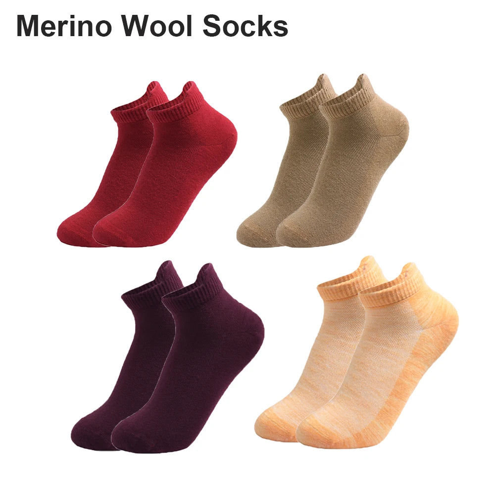 4 Pairs Merino Wool Ankle Socks Men Women Athletic Thin Running Socks Merino Everyday Socks Wicking Breathable Anti-Odor
