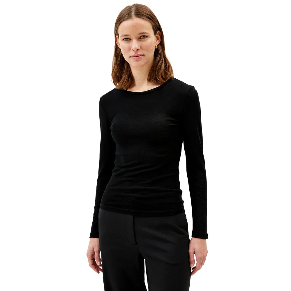Women's Merino Wool Shirts Thin 55% Merino Wool Base Layer Top Merino Long Sleeve Shirt Anti-Odor Breathable 170G Euro Size