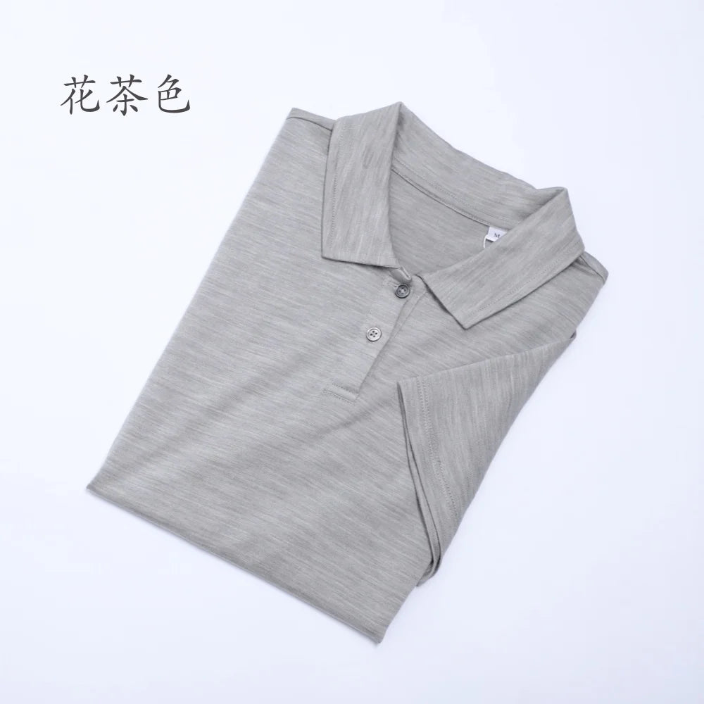 100% Merino Wool Polo T Shirt Womens Merino Wool Short Sleeve Shirt for Women Lightweight Base Layer Anti-Odor Breathable 180G