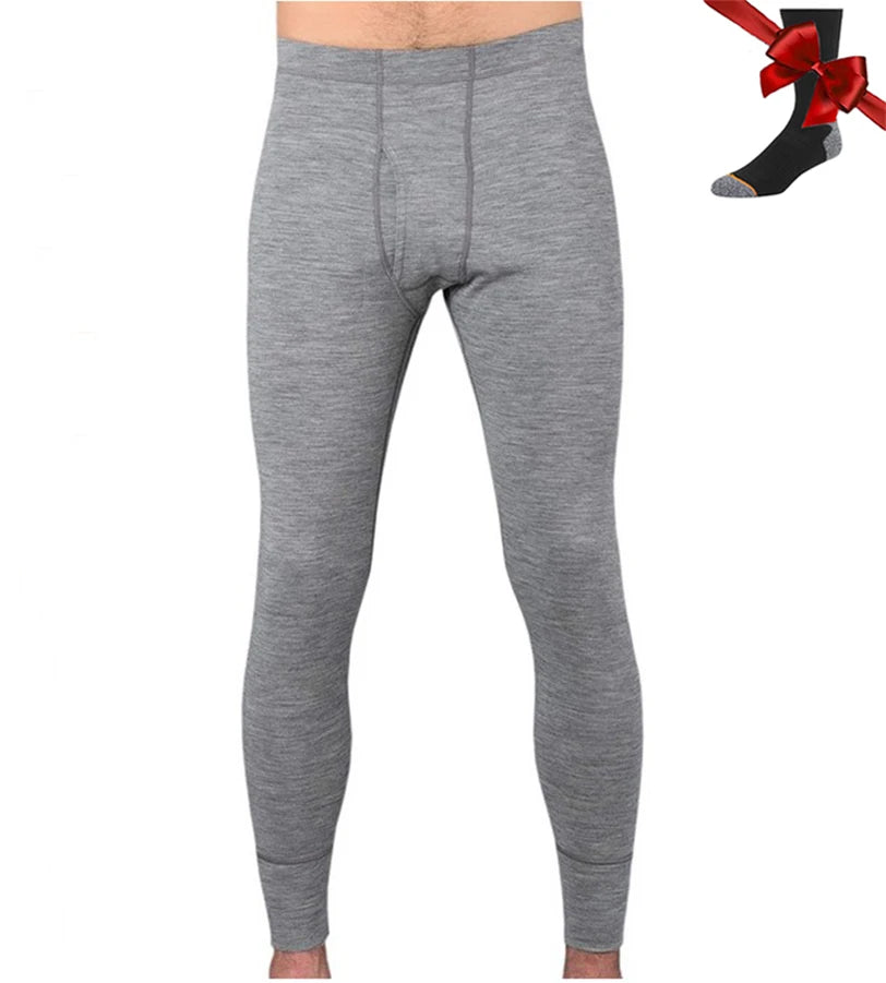 100% Merino Wool Men Underwear Bottom Pants Merino Wool Base Layer Thermal Pants Leggings Long Johns Warm Baselayer Bottom+Socks