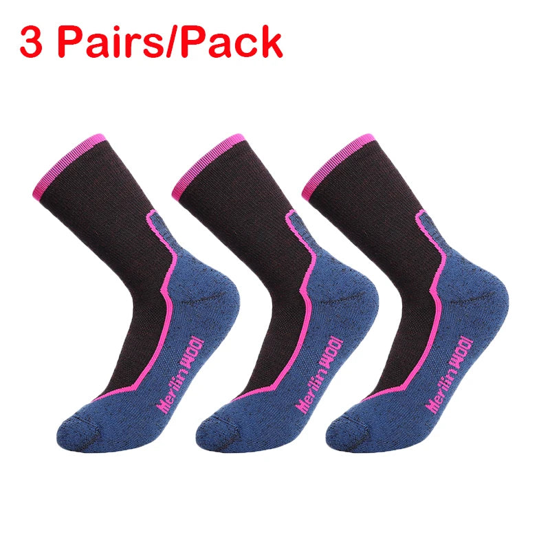 Mens Womens Merino Wool Hiking Socks Soft Lightweight Merino Wool Sports Crew Socks Thermal Anti-Blister Breathable 2/3 Pairs