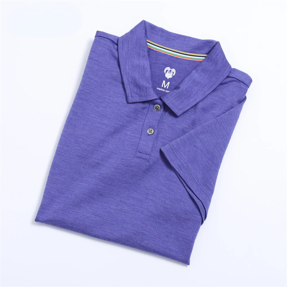 100% Merino Wool Polo T Shirt Womens Merino Wool Short Sleeve Shirt for Women Lightweight Base Layer Anti-Odor Breathable 180G