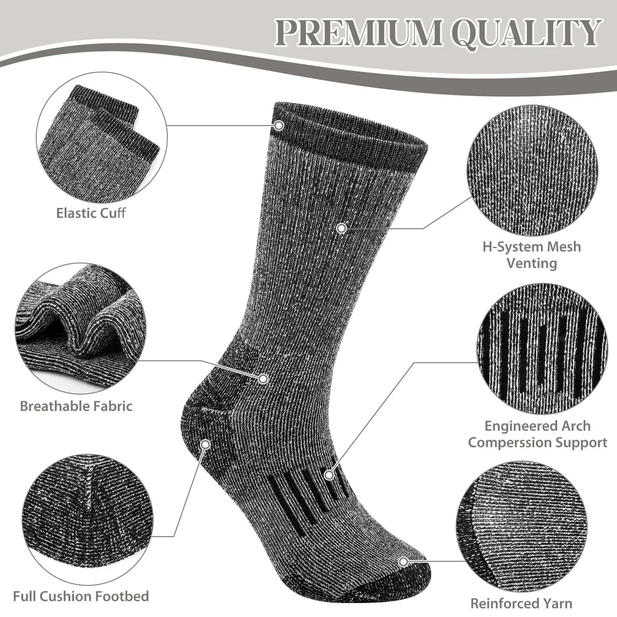 3 Pairs 80% Merino Wool Skiing Socks for Men Women Winter Warm Thermal Hiking Boot Cushion Crew Socks