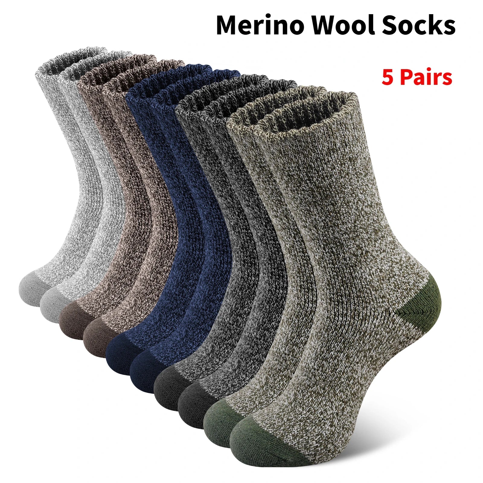 Mens Merino Wool Socks Hiking Trekking Moisture Wicking Outdoor Thick Warm Skiing Heavy Cushion Socks Cycling Socks Against Cold