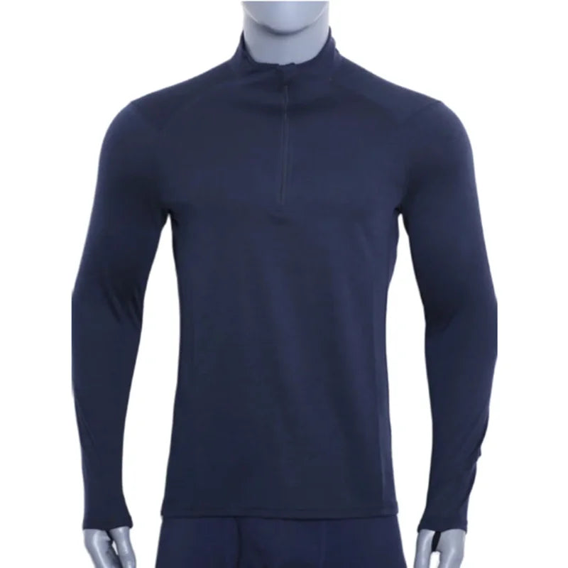 Men Merino Wool Base Layer Shirt 1/2 Zip Thermal Underwear Long Sleeve T Shirts 210G Hiking Breathable Wicking Moisture