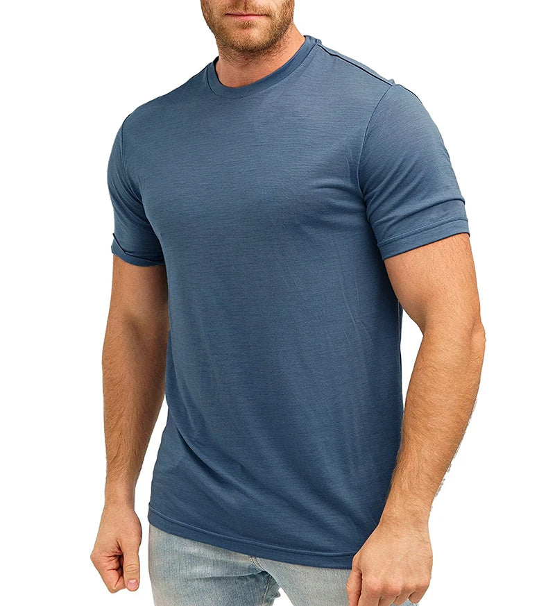 100% Superfine Merino Wool T Shirt Mens Base Layer Tee Merino Wool 180G Everyday Undershirt Wicking Breathable Anti-Odor