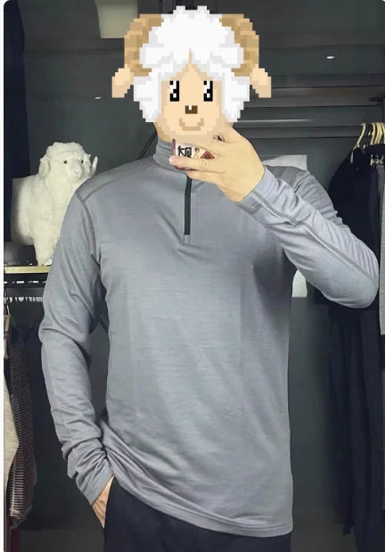 Merino Wool Men Base Layer Top 50% Merino Fit Long Sleeve Shirt 180G Lightweight Underwear Active Half Zip Sweater Quick-Dry