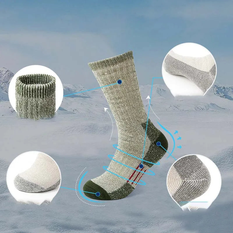 Mens Merino Wool Crew Boot Socks Winter Outdoor Thermal Warm Socks Work Hiking Running Socks Packs Euro Size 41-45