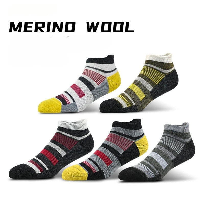 Men Women 90% Merino Wool Ankle Socks Athletic Hiking Running Compression Support Anti-blister Cushion Low Cut Socks 3 Pairs