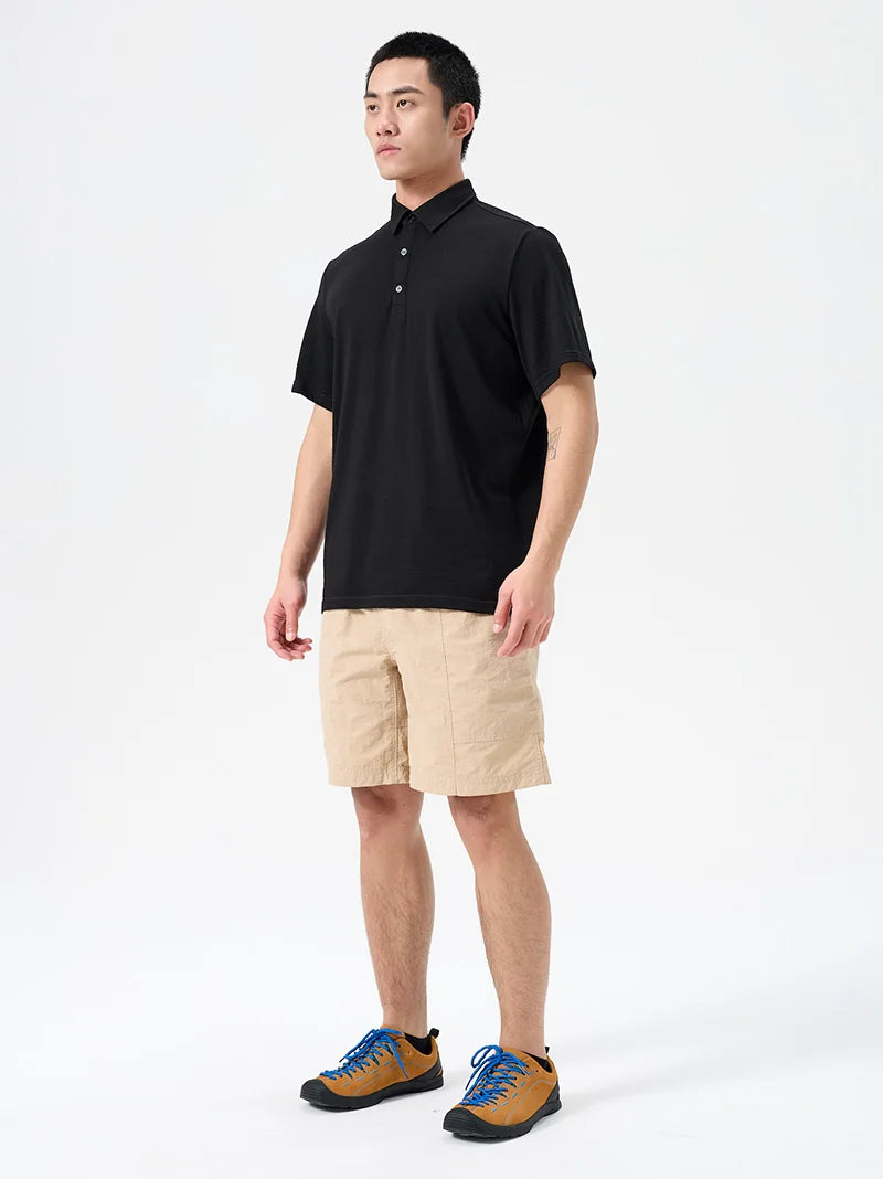 100% Merino Wool Polo Shirts Mens Merino Wool Short Sleeve Shirts Anti-Odor Moisture Wicking Base Layer Tee for Travel Hiking