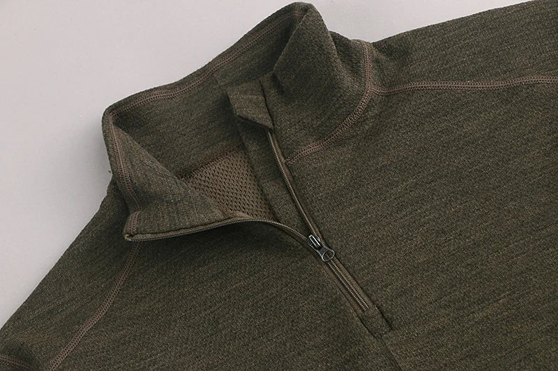 Merino Wool Men Base Layer Top 50% Merino Fit Long Sleeve Shirt 180G Lightweight Underwear Active Half Zip Sweater Quick-Dry