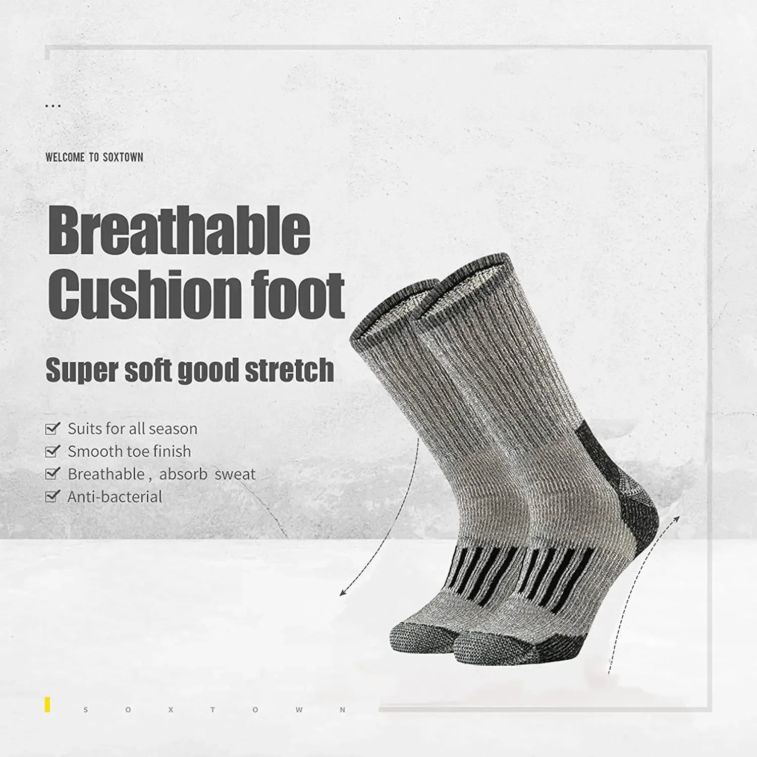 Men Merino Wool Hiking Socks 80% Merino Wool Anti Odor Thicken Hiking Cushion Crew Socks Men Merino Outdoor Thermal Socks