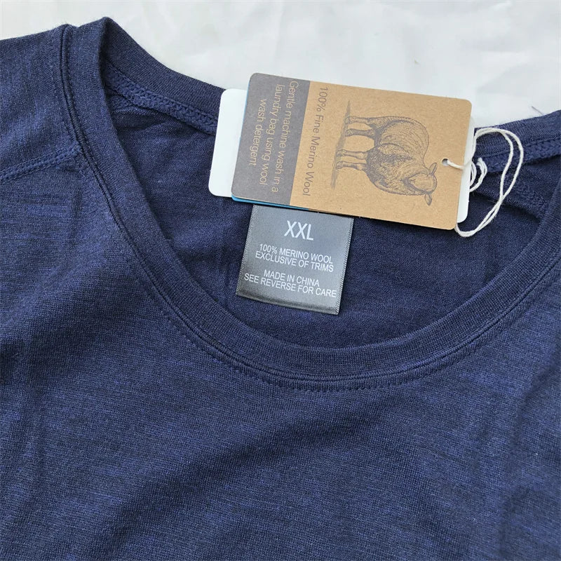 100% Merino Wool Base Layer Men 150G Lightweight Merino Long Sleeve Thermal Underwear Men First Layer Thermal Fit Top Crew Shirt