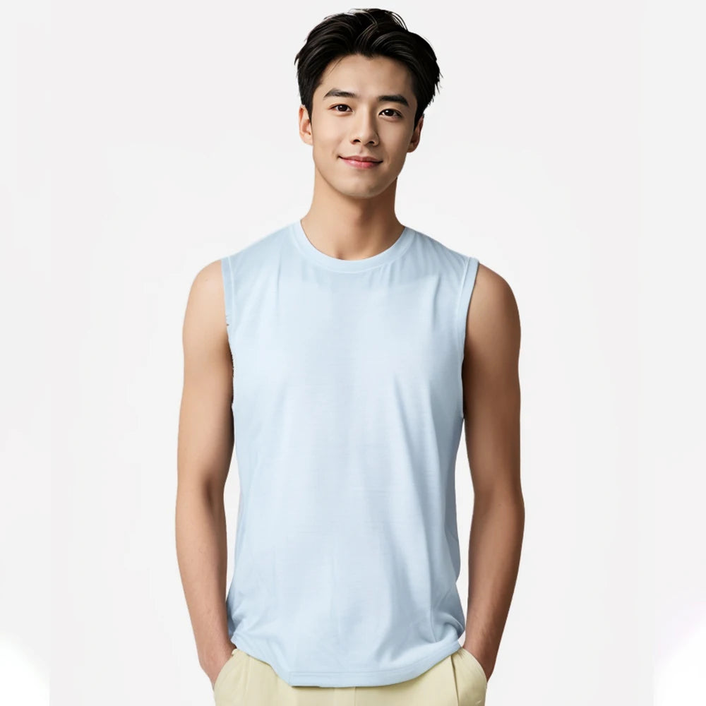 100% Merino Wool Tank Top Men Active Merino Wool Sleeveless Shirt Moisture Wicking Breathable Anti-Odor Lightweight Gym Running